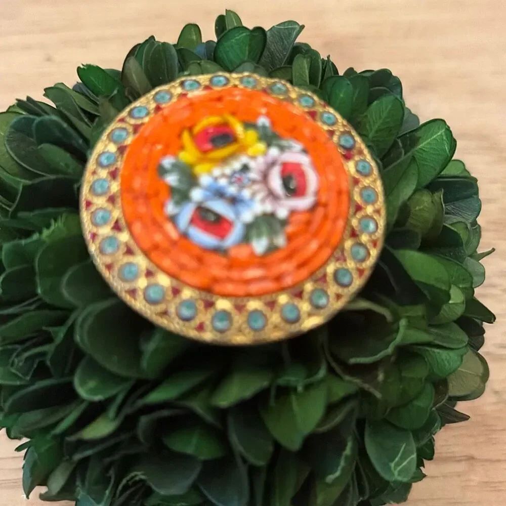 Made in Italy Vintage orange mosaic gold pin brooch